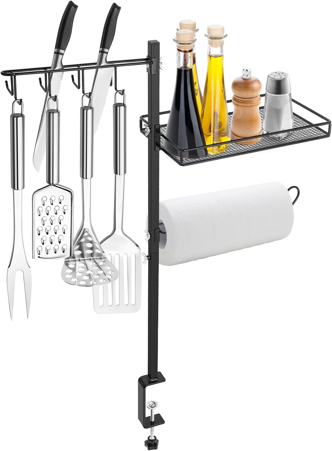 Lalafancy Caddy Grill Organizer for Blackstone, 3 in 1 BBQ Grill Picnic Accessories with Paper Towel Holder, Condiment Storage for Outdoor Grill Utensil Storage Tool, Gifts for Men, Dad