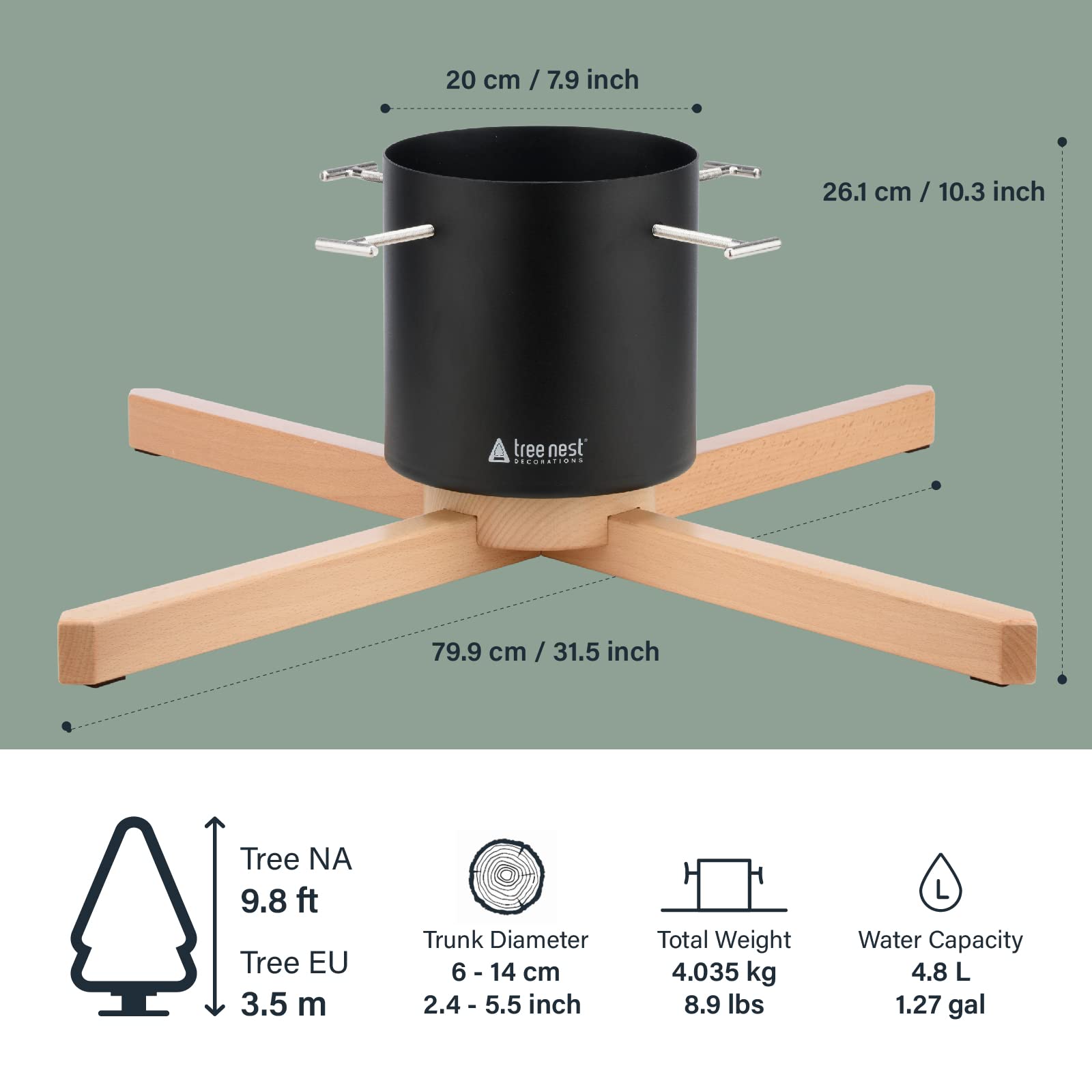Tree Nest Support de Sapin de Noël au Design Moderne pour Arbres de 3,5 m - Stable en métal pour décoration de Sapin de Noël The Desiner L (Noir)