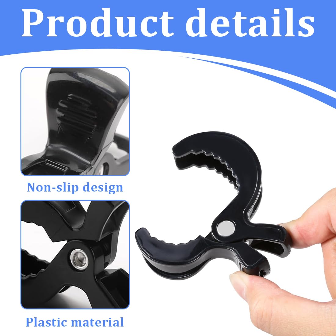 SGERUFZ 4Pcs Attache Poussette Universel pour Fixation de Couvertures, Vêtements, Jouets, Accessoires de Poussette (Noir)