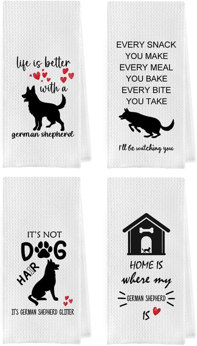 Labrador Retriever Dish Towels Set - Black Lab Gifts Kitchen Towels, Labrador Retriever Gifts Hand Towel, Black Lab Tea Towel (16×24 Inches Set of 4)