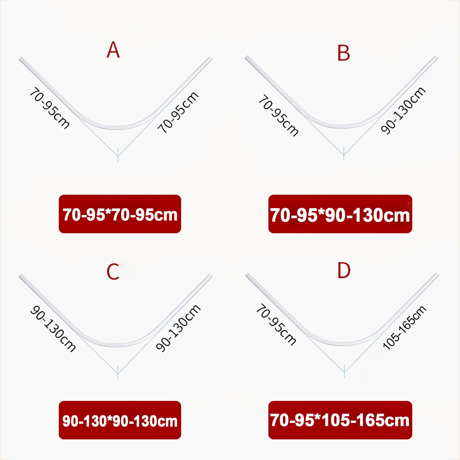 Barre de douche incurvée L-SD Inless en acier 90-130 cm Blanc Angle de douche gain de place