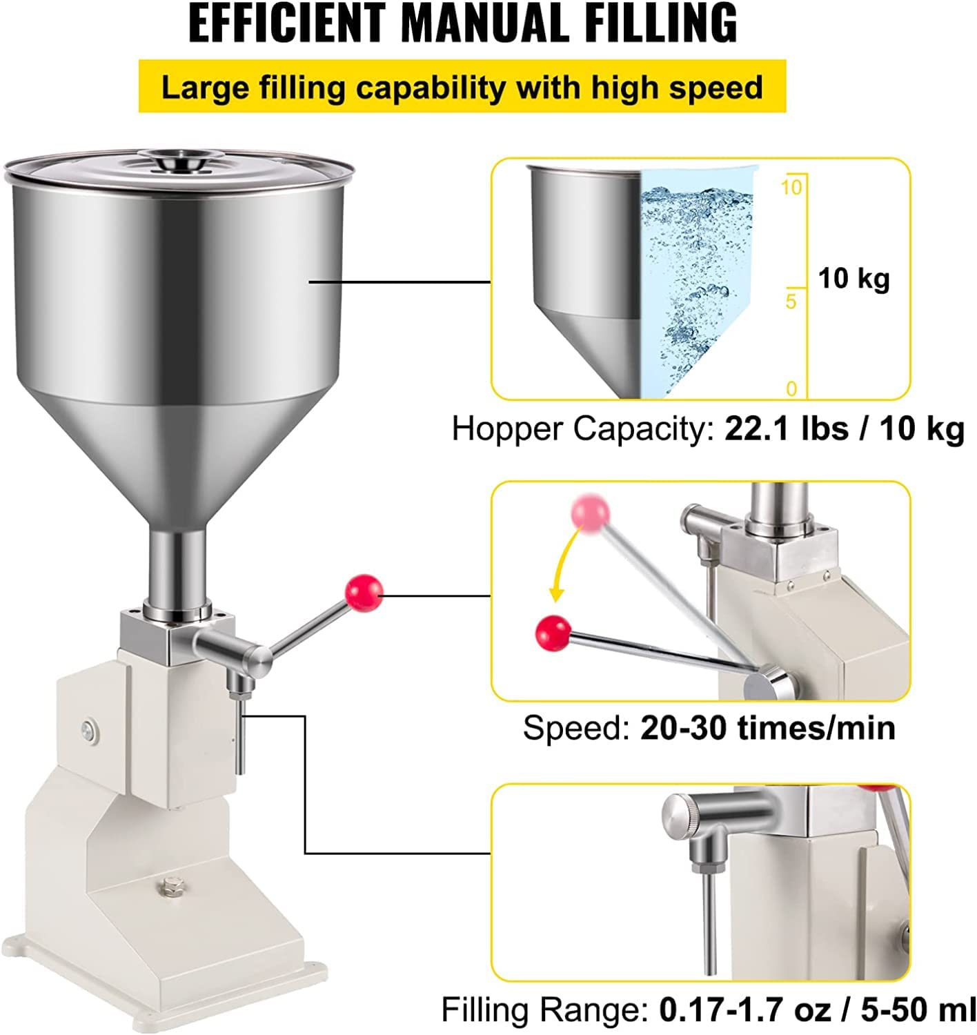 XQZMZSCP Manual Liquid Filling Machine Bottle Filler Manual Filling Machine 5-50ml Stainless Steel for Water Oil Lipgloss Lotion — view 3