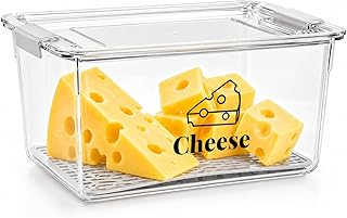 Cheese Container Airtight with Draining Basket Cream Cheese Sliced Cheeses Box with Lid Saver for Fridge Cheeses Keeper Cream Block Shredded Storage Box Saver (Clear)
