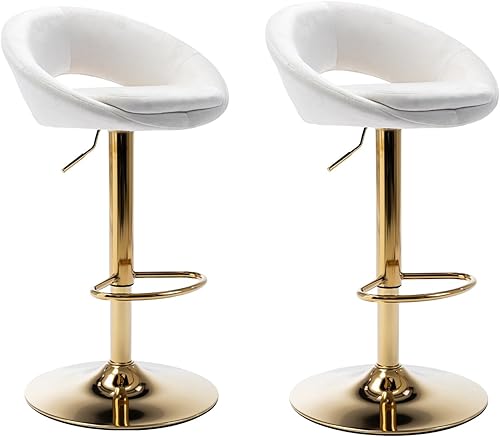 Juego de 2 taburetes de bar giratorios de terciopelo, modernos taburetes de bar ajustables de altura de mostrador, sillas de isla acolchadas