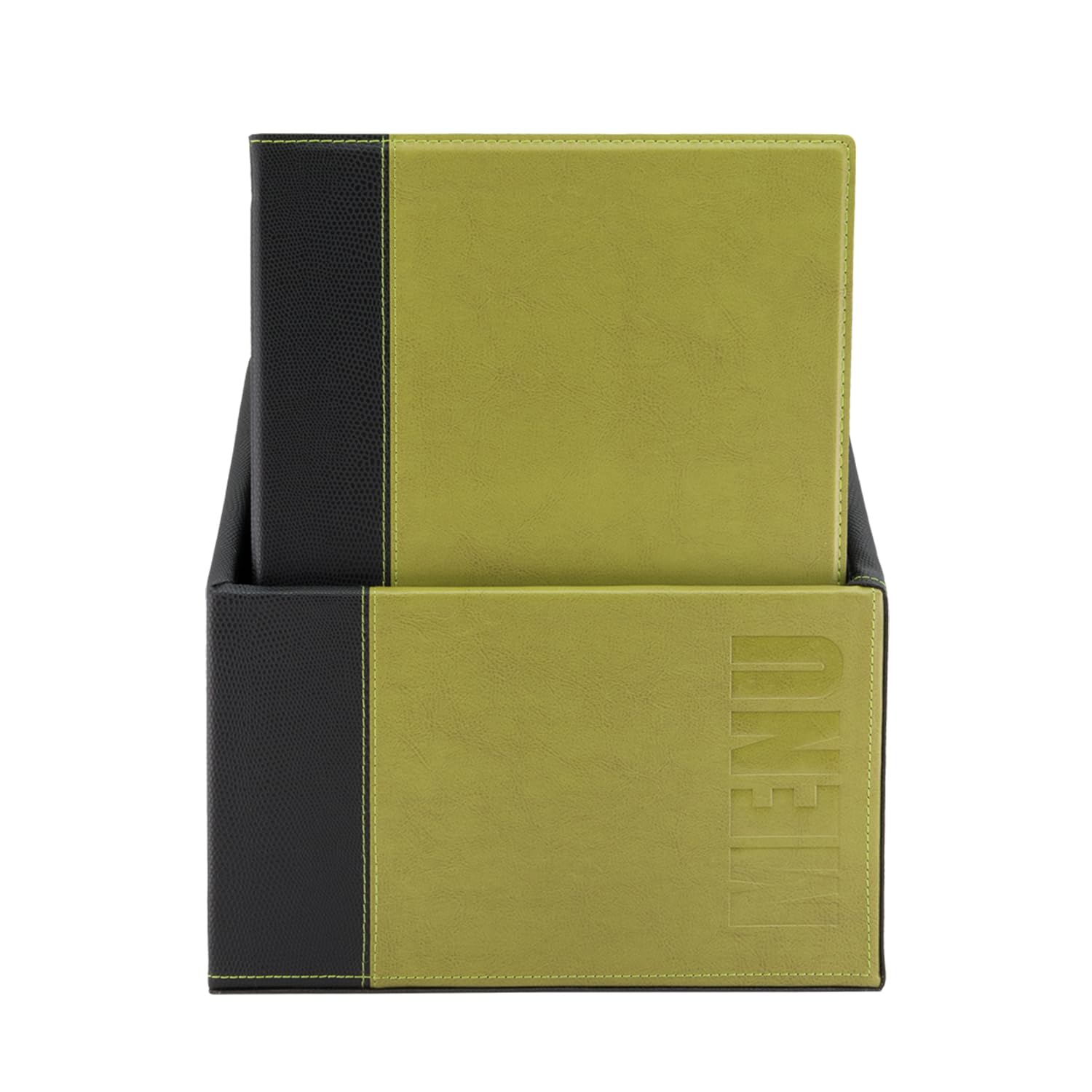 SECURIT Trendy Lot de 20 cartes de menu aspect cuir A4 avec boîte + 1 double insert pour menus (pour 4 pages A5), vert, cuir synthétique