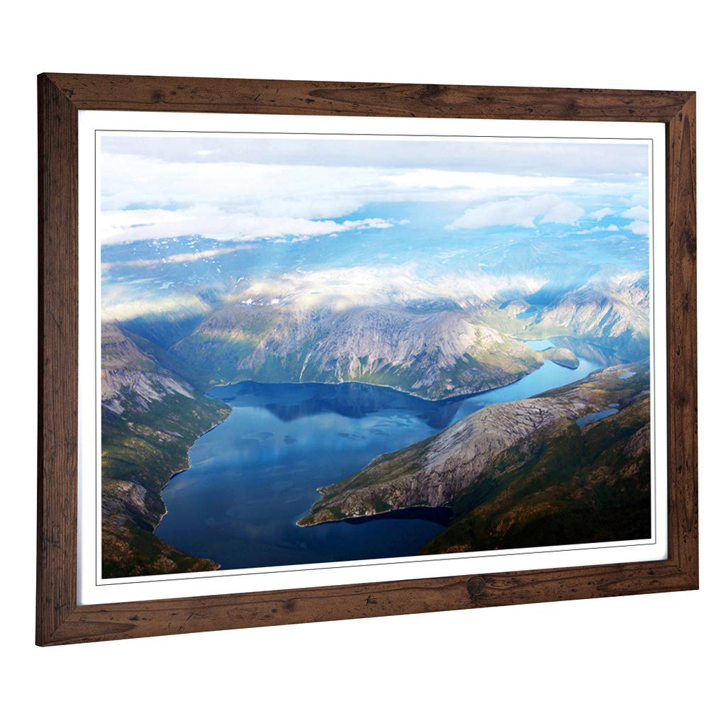 Big Box Art Framed Print of Landscape Norway Mountains & Lake (2) Design | Wall Art Picture | Home Decor for Kitchen, Living Room, Bedroom, Hallway, Walnut, A2 / 24.5x18 Inch / 62x45cm