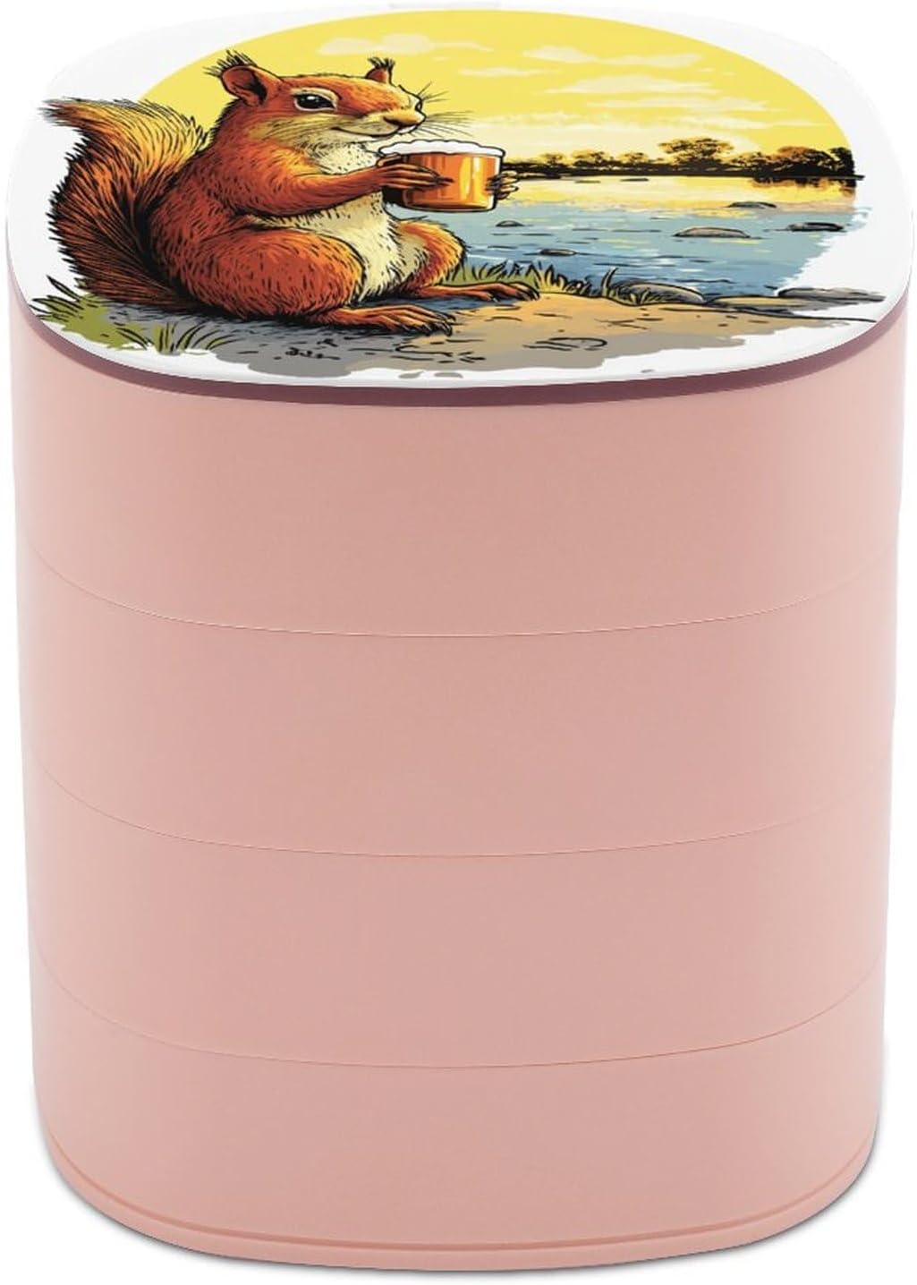 Retro Squirrel Enjoying A Cup of Beer Jewelry Boxes for Women, Earring Holder Organizer Rotating Jewelry Organizer for Necklaces Bracelets Ring
