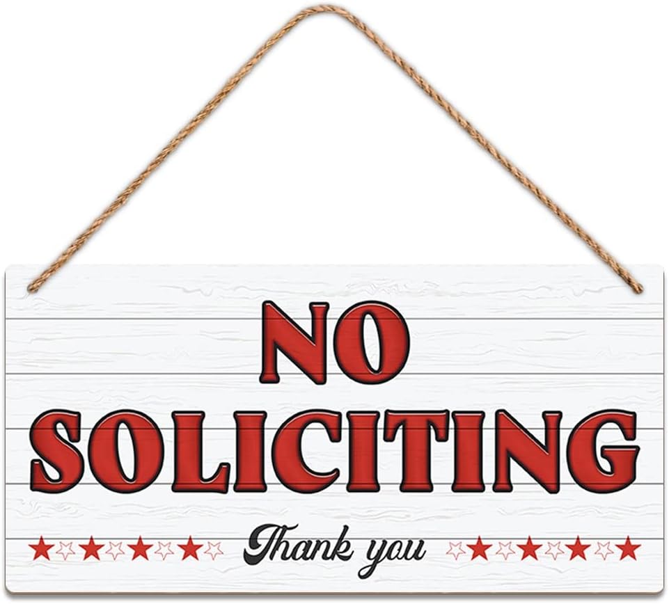 SCAZOMV No Soliciting Thank You Wood Sign Decor Funny Rustic Wood Front Door Sign Vintage Wall Hanging Plaque Porch Yard Home Farmhouse Decor 10''x 5''