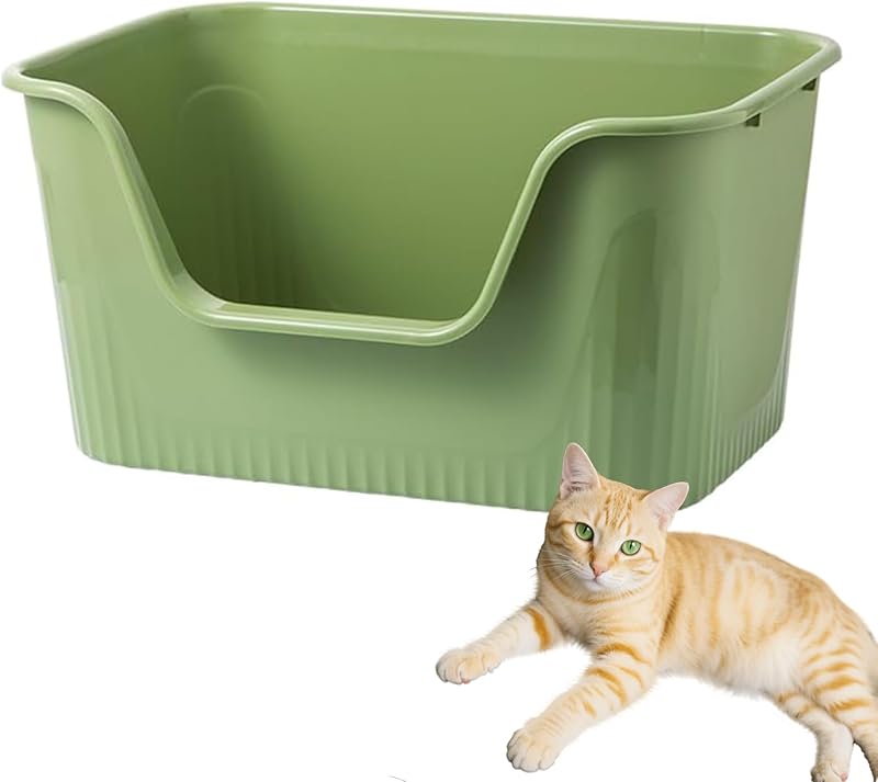 Large Cat Litter Box with High Sides,Cat Boxes for Indoor Cats,Cat Litter Pan for Kitty,Litter Box with Low Entry,Easy to Clean,Anti-Splashing (Green)