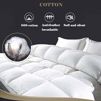 Feather Comforter Filled with Feather & Down,Goose Feather Down Comforter, Thick Duvet Insert, Extra Fluffy Down Duvet Insert, All Season Warm Comforter 200x230cm 2.5kg