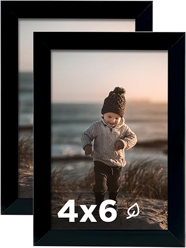 Vista 114 de KINLINK Juego de 2 portarretratos de 6 x 8 pulgadas, marco de fotos de madera mate de 4 x 6 pulgadas con plexiglás para 4 x 6 con paspartú o 6 x 8