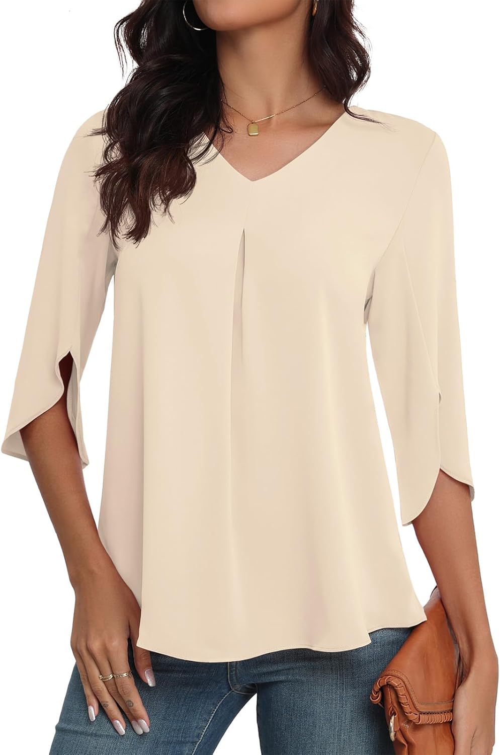 LAOLASI Womens Summer Chiffon Blouses 3/4 Sleeve V Neck Casual Loose Work Tops for Leggings 2025 Flowy Dressy Tshirts - Image 5