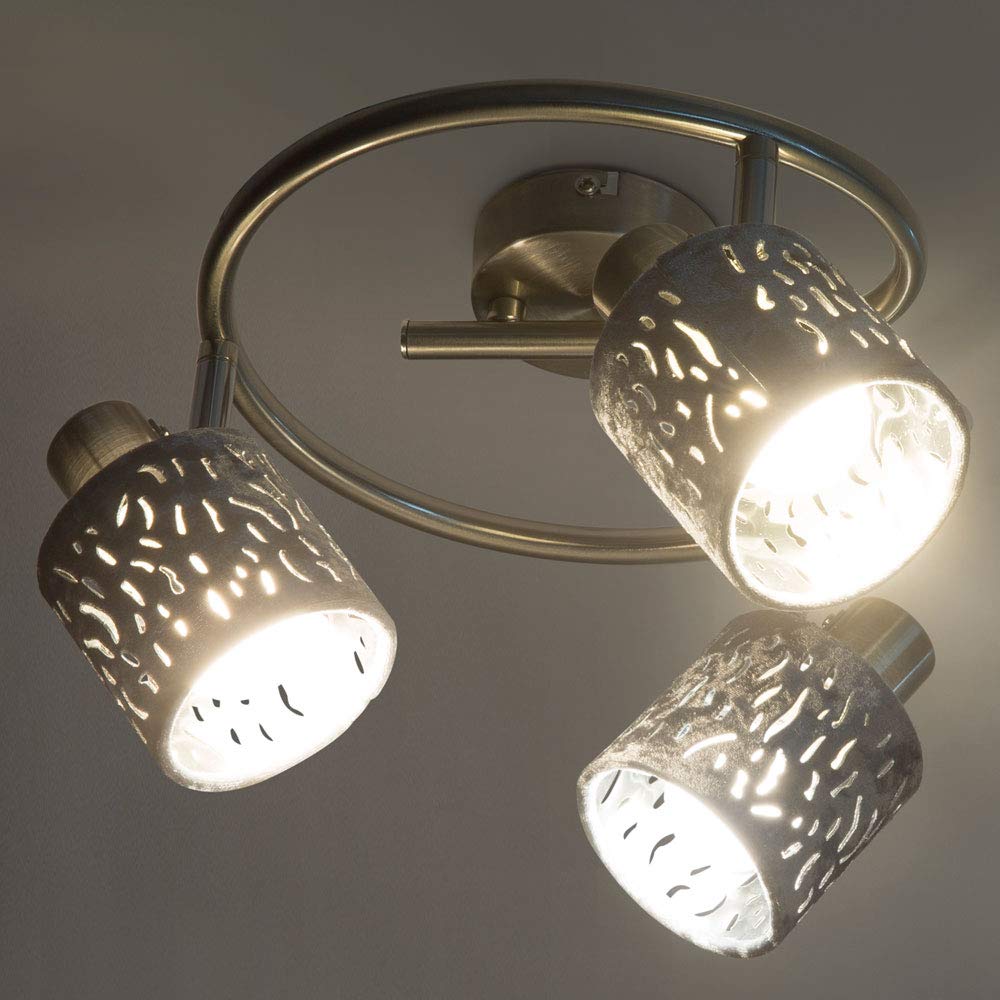 Deckenleuchte 3 Flammig Spotleuchte schwenkbar Deckenlampe Samt, Metall silber, 3x E14 Fassungen, DxH 25x15 cm
