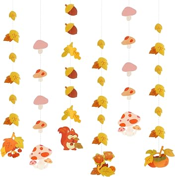 SONGTIY Autumn Mushroom Maple Leaf Banner, Thanksgiving Hanging Garland