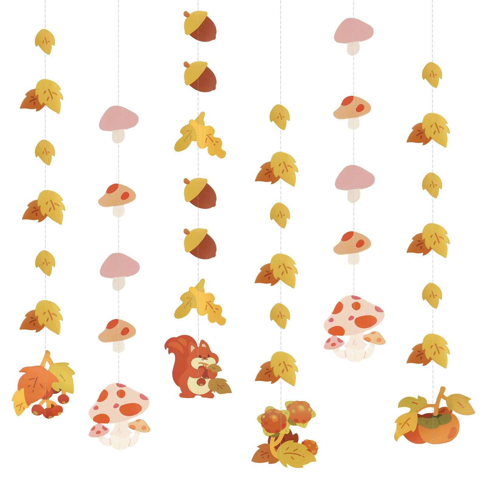 SONGTIY Autumn Mushroom Maple Leaf Banner, Thanksgiving Hanging Garland, Fall Squirrel Persimmon Decoration for Harvest Party Supplies Birthday Wedding Christmas Backdrop Home Decor, Total 22.64ft