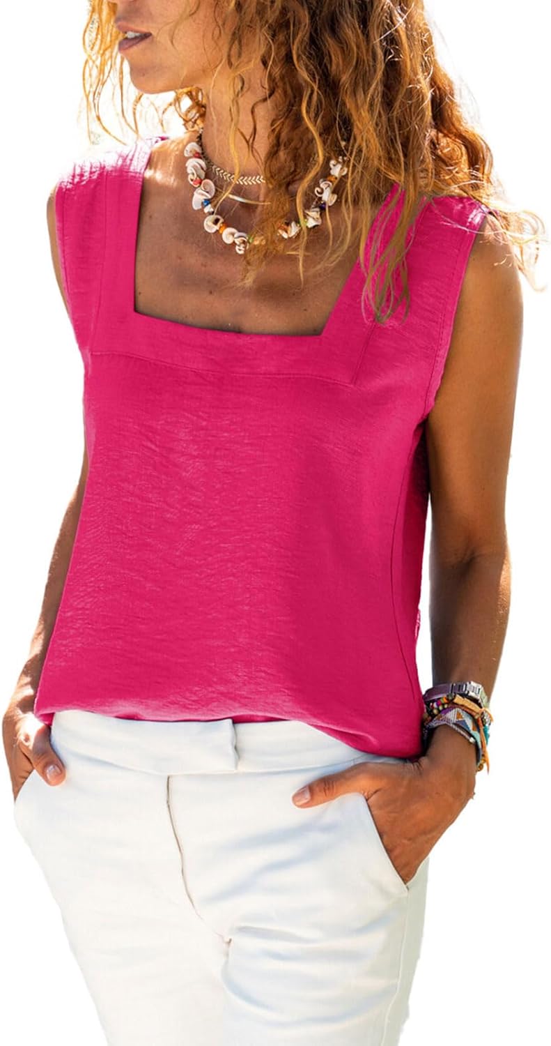 miduo Womens Square Neck Tank Tops Casual Loose Fit Tanks Sleeveless Shirts Blouses