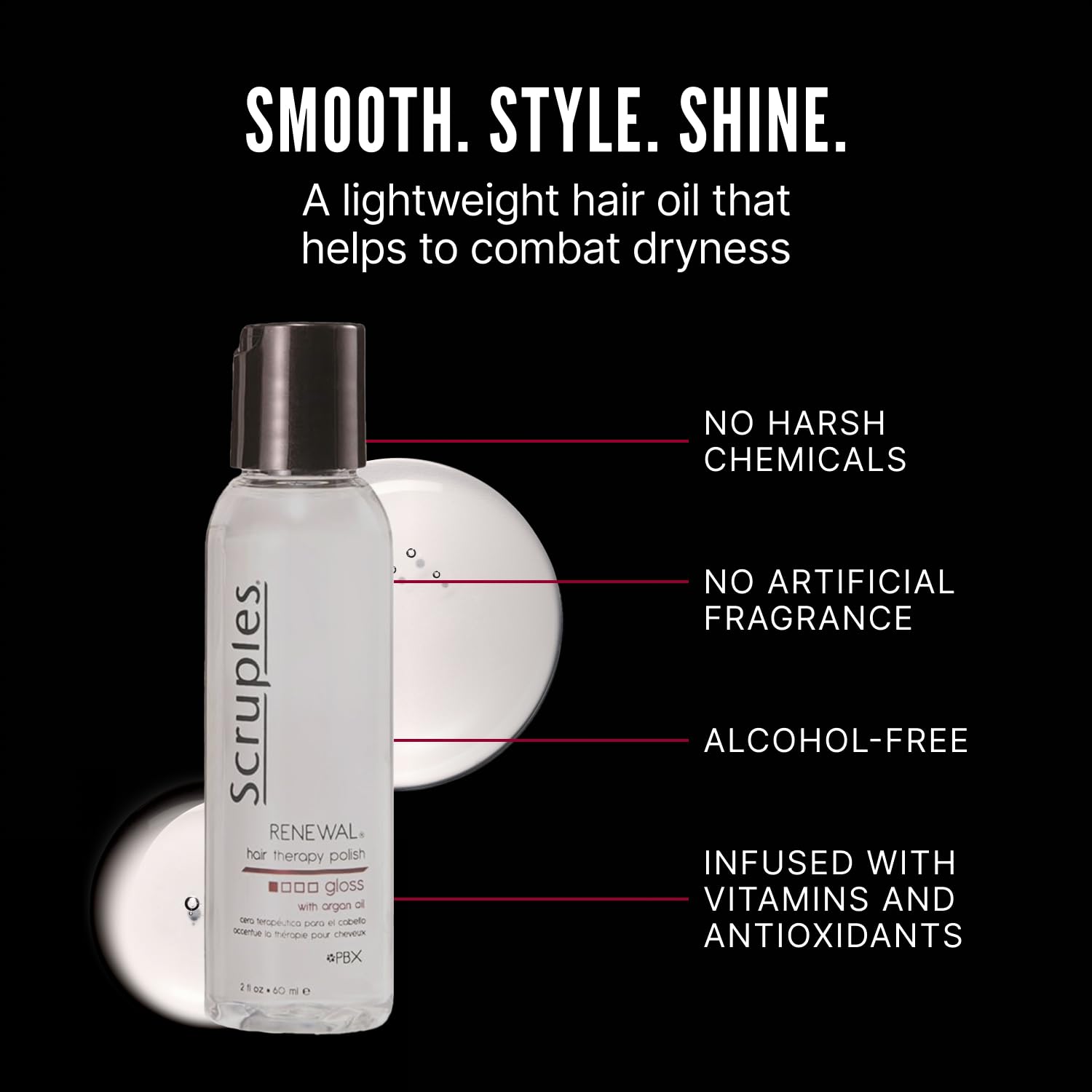 Scruples Renewal Therapy Hair Gloss - Argan Oil Hair Serum for Shine, Moisture & Frizz Control - Instantly Restores Dry, Lifeless Strands (2 oz) - Image 4