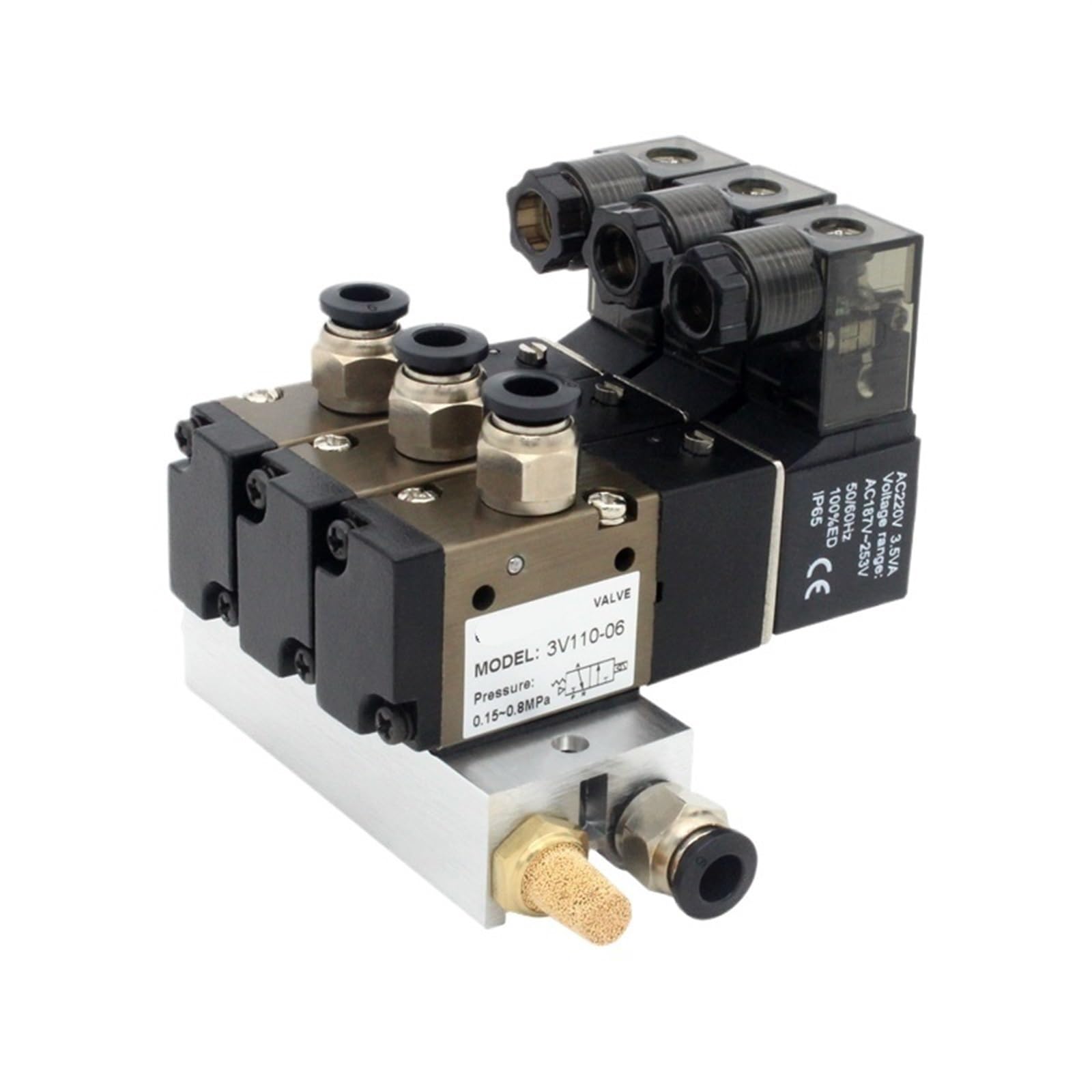 Válvula solenoide 3V110-06-NO neumática con silenciador para control de aire estable a DC12V