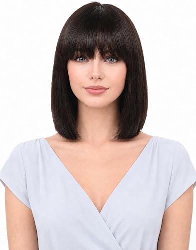 15 Inch Straight Wigs Human Hair with Bangs Natural Black