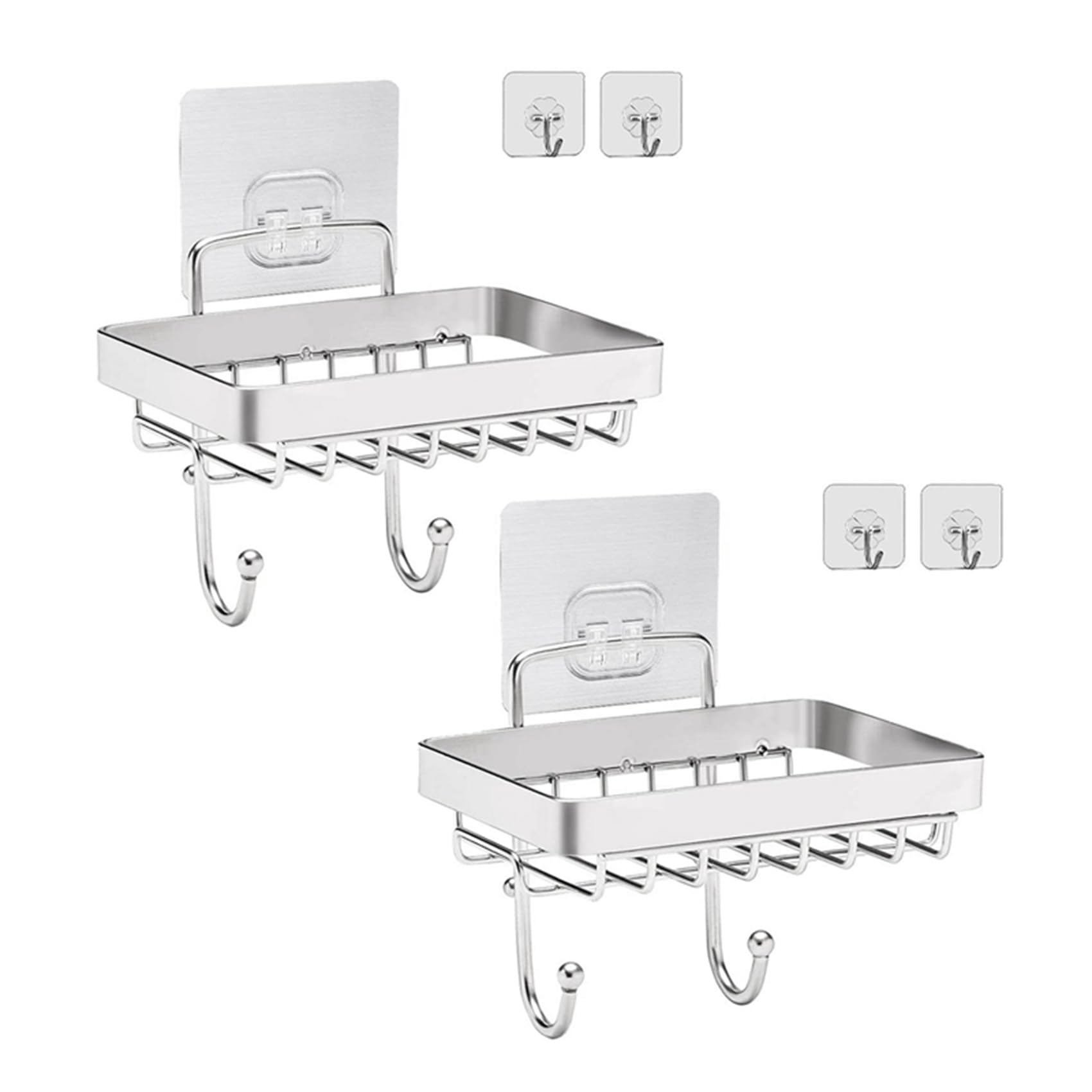 Hndhbfgrt 2X Soap Dish Holder for Bathroom with Sponge Hook,Bar Soap Holder for Shower Wall Mounted,Soap Drainer Tray Adhesive