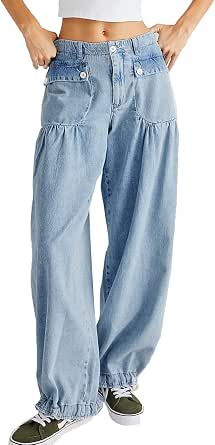 Women's Lotus Balloon Jeans Baggy Wide Leg Loose Denim Pants