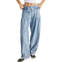 yoeasy Womens Lotus Balloon Jeans Baggy Wide Leg Loose Denim Pants