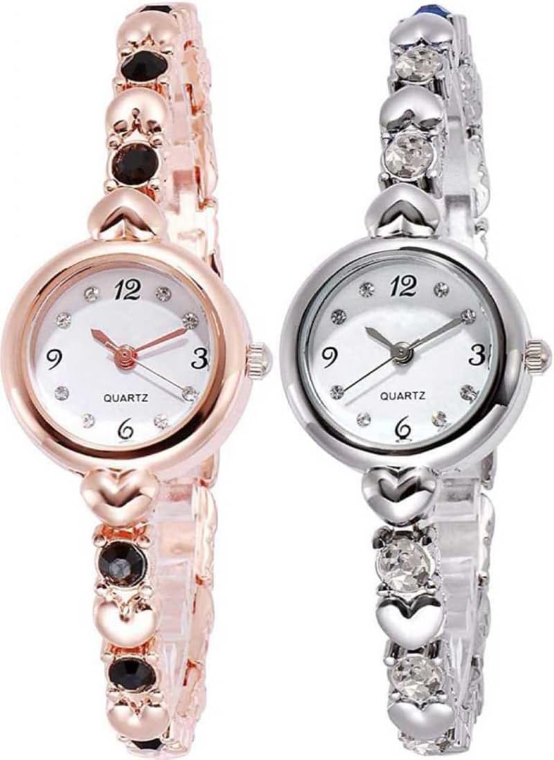Acnos® Premium Brand Analogue White Dial Rosegold Silver Bengle Watch Gift for Girls Women Watch for Girl Or Women Combo of 2