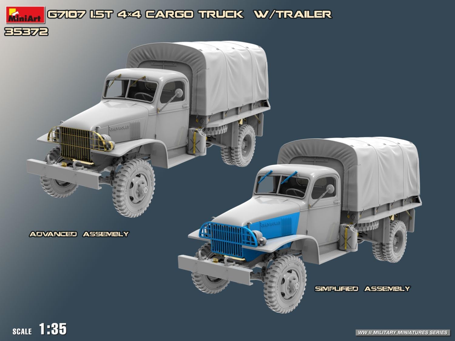 MiniArt 1/35 G7107 Cargo Truck w/Ben Hart Trailer Plastic Model MA35372 (Military Vehicle)
