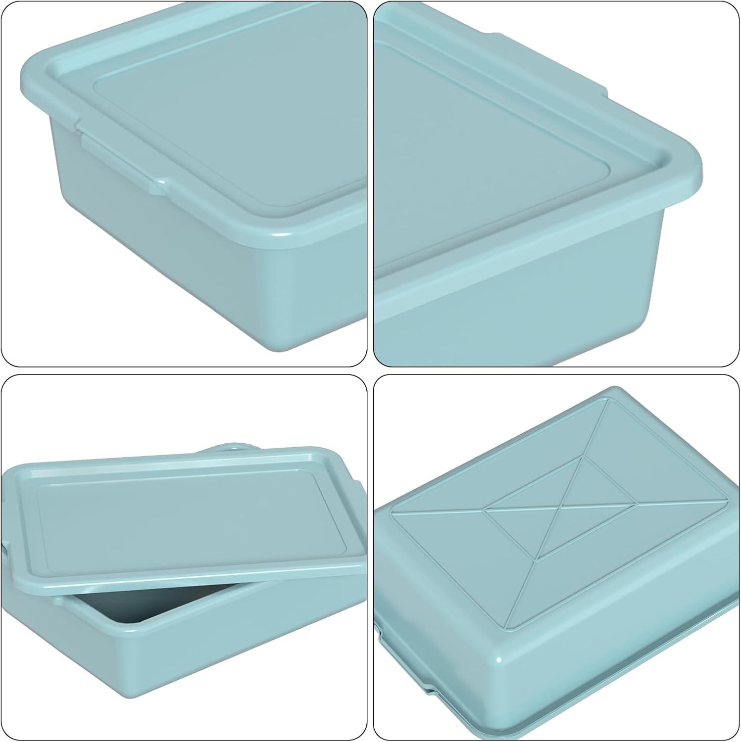 13 L Commercial Bus Tub with Lid, 3-Pack Plastic Restaurant Dish Tubs, Mint Green