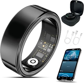 Smart Ring Health Tracker with Charging Case,Sleep,Heart Rate & Blood Oxygen Monitor, 5ATM+IP68 Waterproof Fitness Ring, No Subscription,3-7Day Battery,iOS & Android Compatible for Men Women Black 10#
