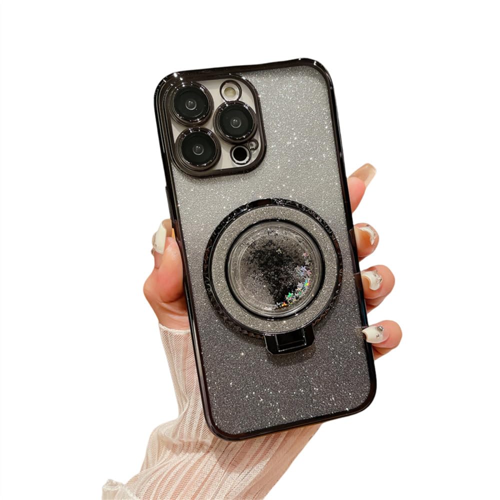 Coque iPhone 15 Pro Max Paillettes Quicksand Antichoc avec Support Noir - 8