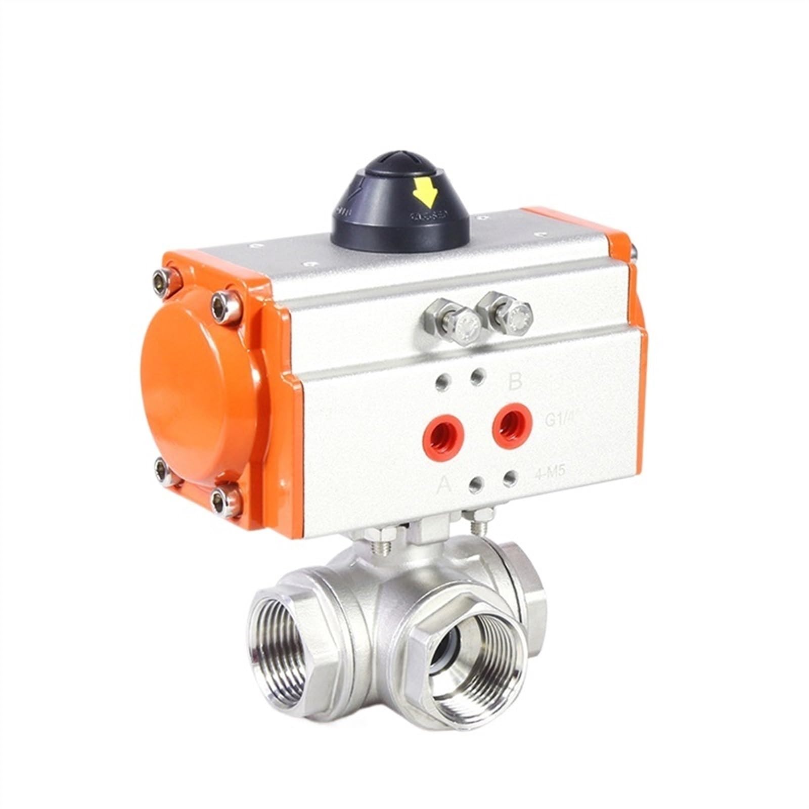 Gazhahzu L Type 1" Stainless Stell 3-Way Ball Valve Dn25 With Pneumatic Actuator 304 Stainless Steel Q611f-16P Double Acting Cylinder(L Type)