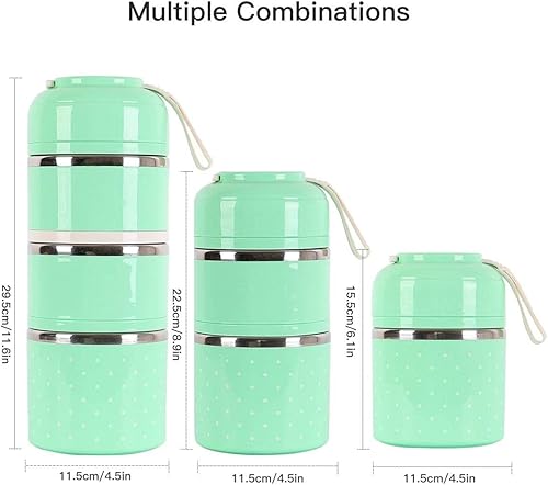 Miniatura 5 de HOMESPON Lonchera aislada, lonchera Bento Box, contenedor de alimentos con cuchara para adultos, oficina, campamento (3 niveles verde)