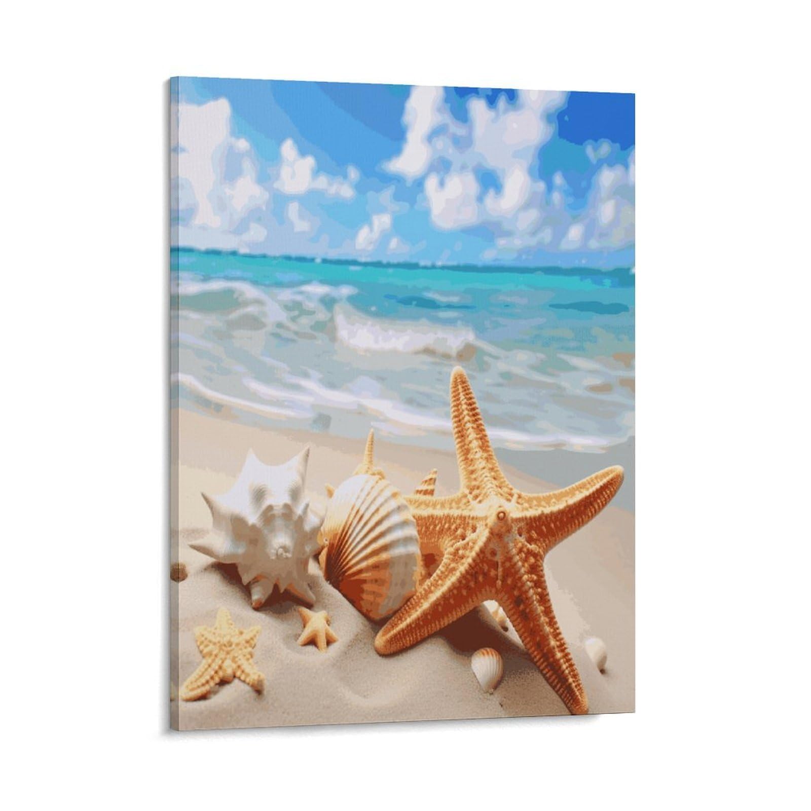Adfgyerh Style Starfish Seashell Ocean Beach Wall Art Framed,Canvas Prints Ready To Hang Home Decor,Canvas Wall Art For Living Room Hallway Office Wall Decor 08X10inch(20X25cm)