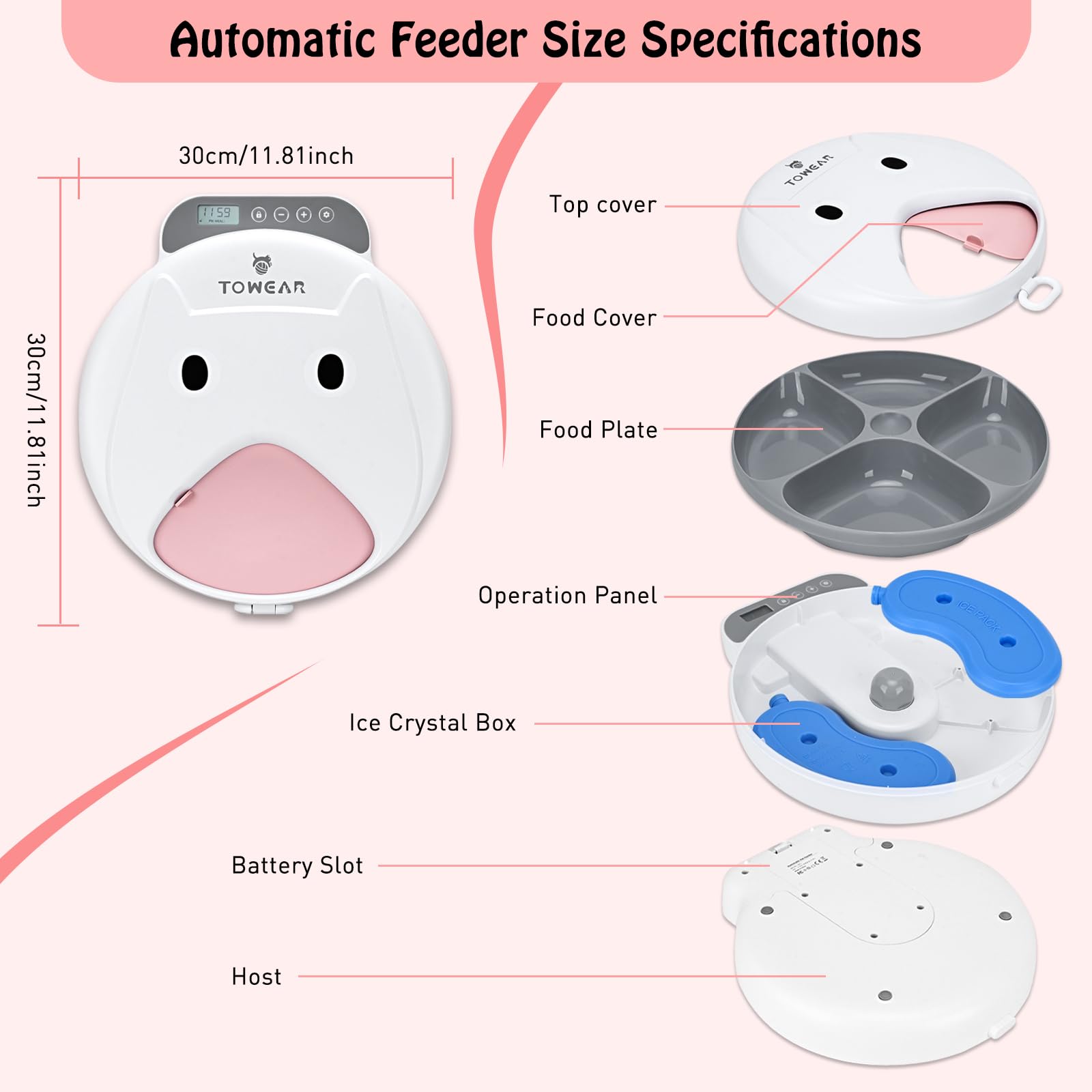 Comedero automático para gatos con pantalla digital, comedero para gatos y perros con temporizador digital para alimentos húmedos o secos para mascotas, 4 compartimentos de alimentos para 240 ml cada