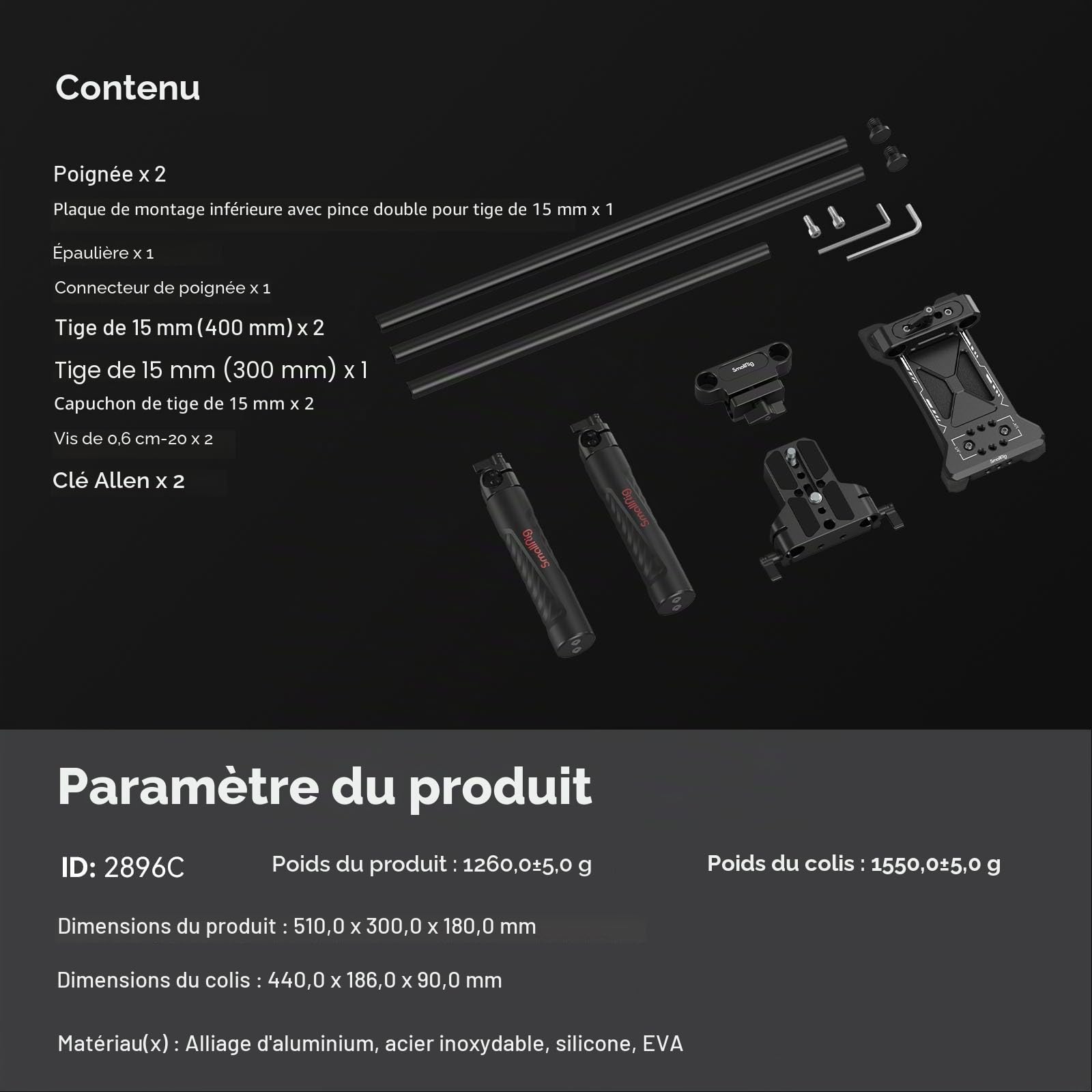 (Amélioré) SMALLRIG Kit de Plate-Forme d'Épaule Universelle, Camera Shoulder Rig, Système de Support de Tige de 15mm, Stabilisateur de Caméra pour Caméscope DSLR, pour la Réalisation de Films - 2896C