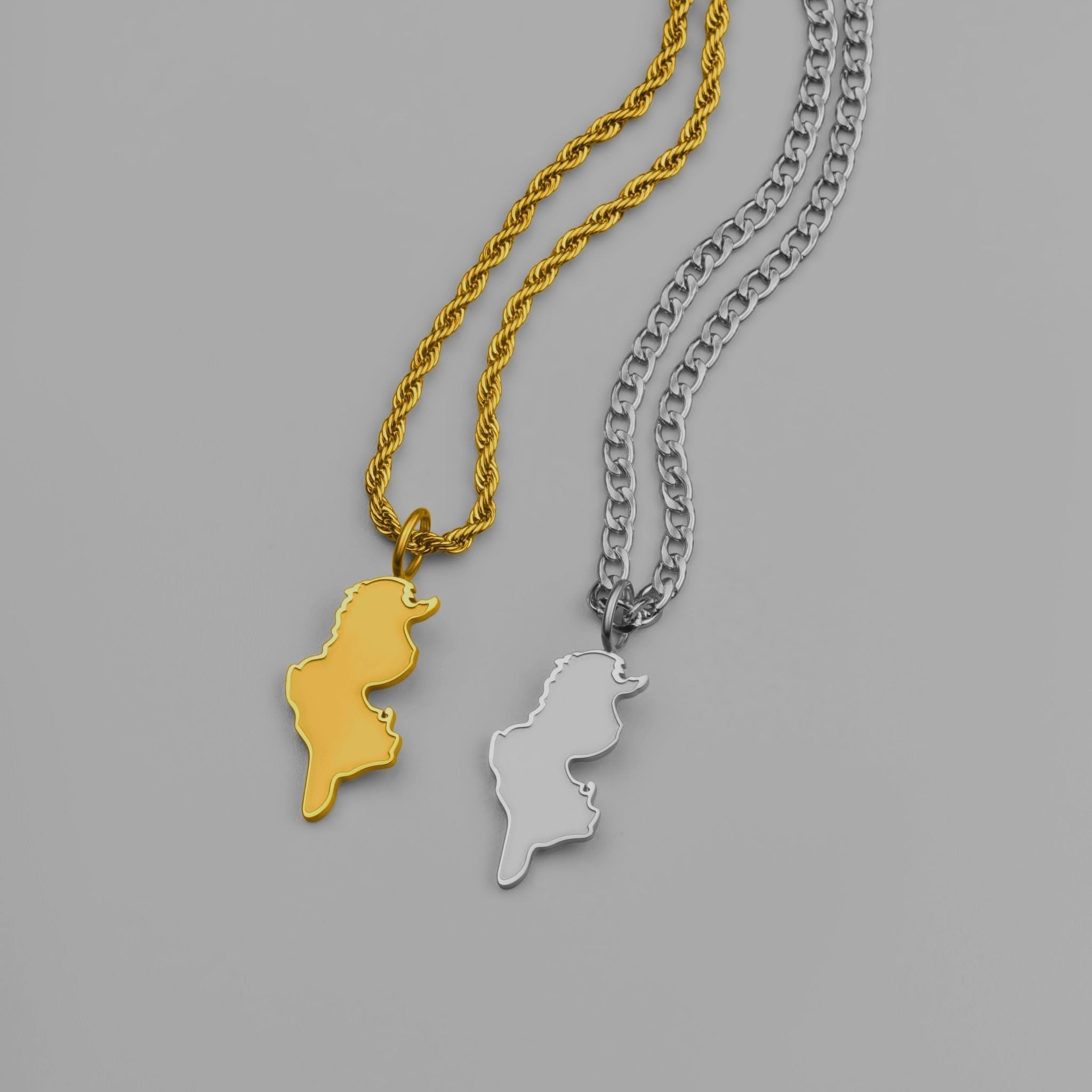 d'origine Collana con mappa della Tunisia, da uomo, in acciaio inox 316L, 60 cm, ciondolo da 27 mm, sabbiato opaco con contorno lucido, idea regalo per la casa