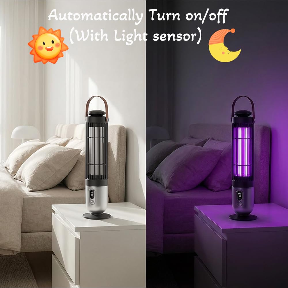 FanFuGuo® Lampe Anti Moucherons Anti Moustique Mouche Rechargeable, Lampe UV et veilleuse 2 en 1 avec capteur crépusculaire, Anti Insectes Volants Tue Mouche Electrique Intérieur et extérieur (Black)