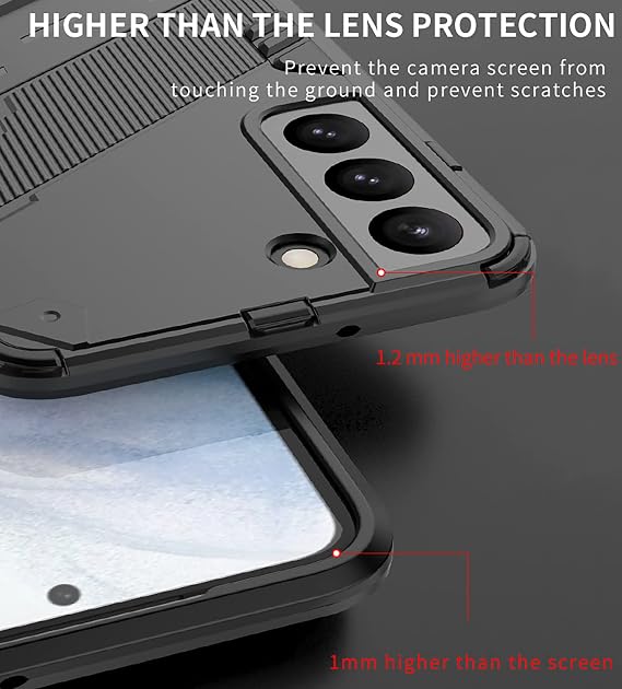 LOLFZ Case for Samsung Galaxy S22 5G, Armor Case with Stand Military Grade Protection Impact-Resistant Bumper Mobile Phone Cover for Samsung Galaxy S22 5G - Black