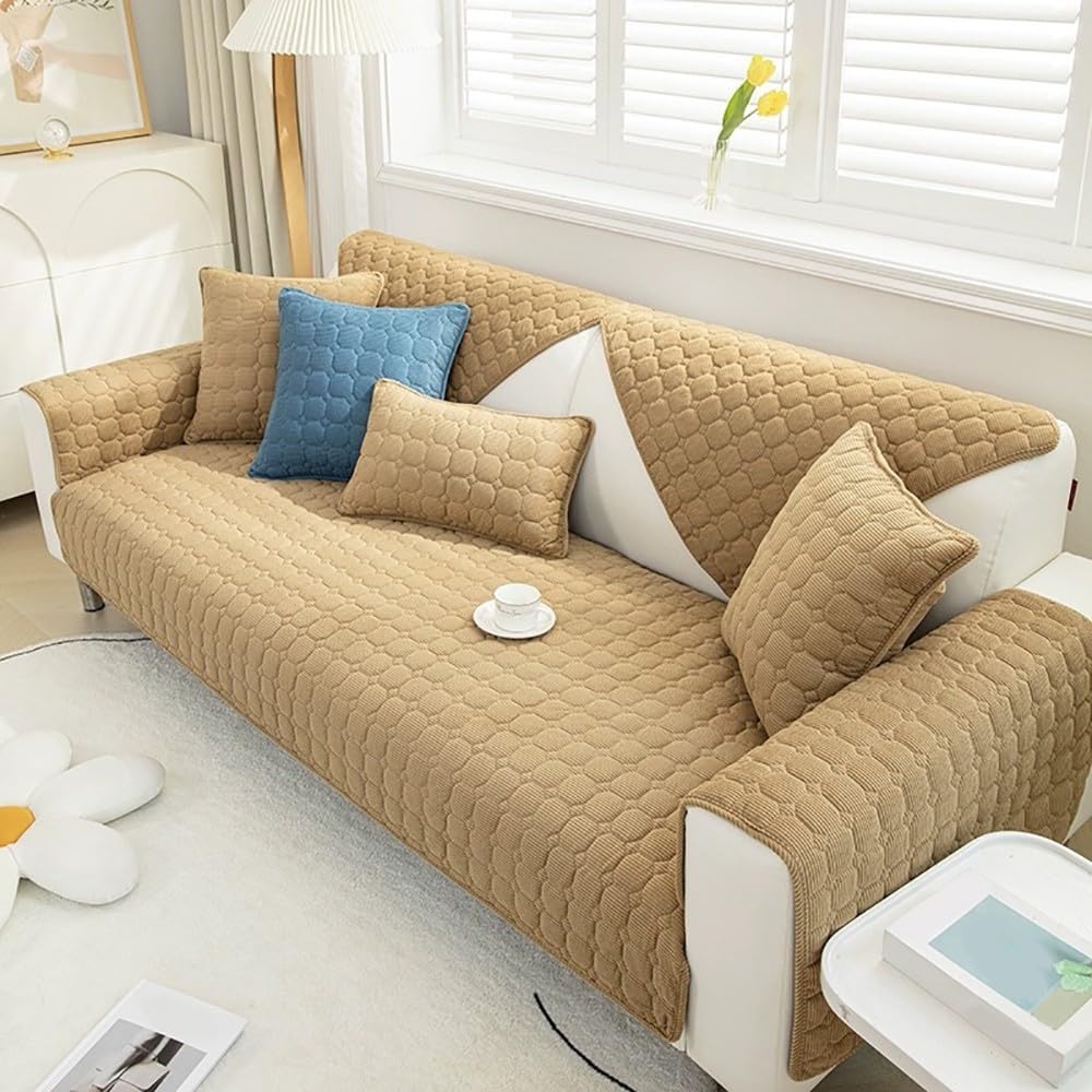 FGHUF Sofa Cover 1 2 3 4 Seater, Pet Sofa Protector, Universal Non-Slip Corner Sofa Cover L Shape Soft Corduroy Sofa Slipcovers, Furniture Protector For Living Room(Coffee, 70x70cm)