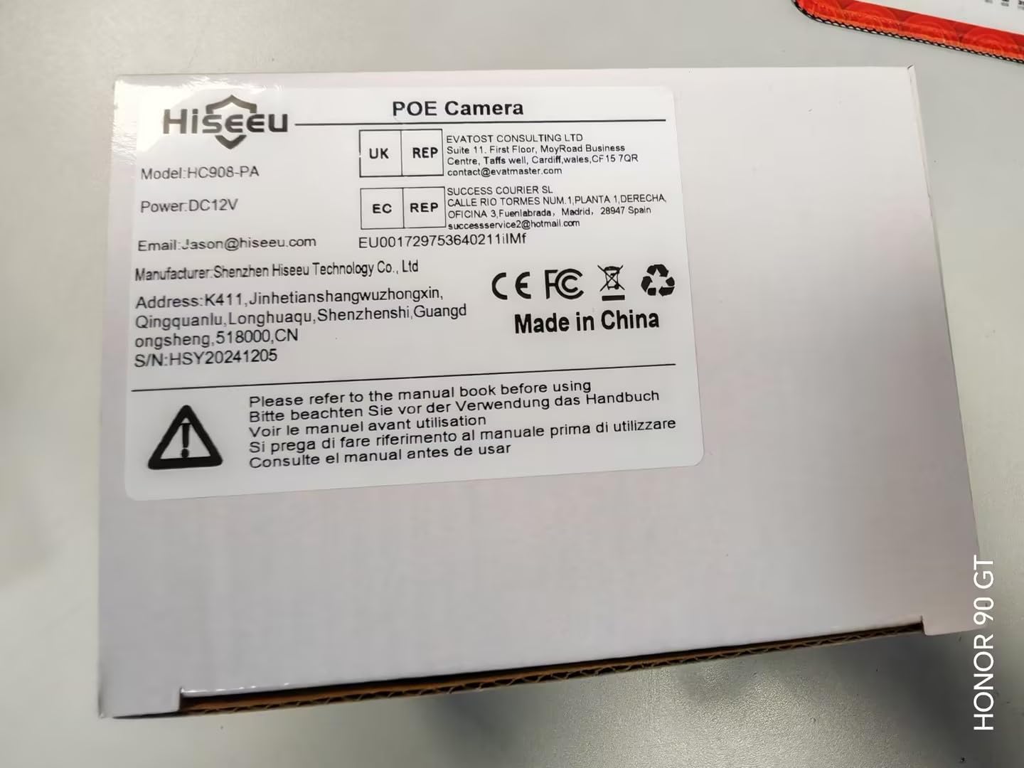 Hiseeu HC908-P product packaging showing model number and manufacturer details