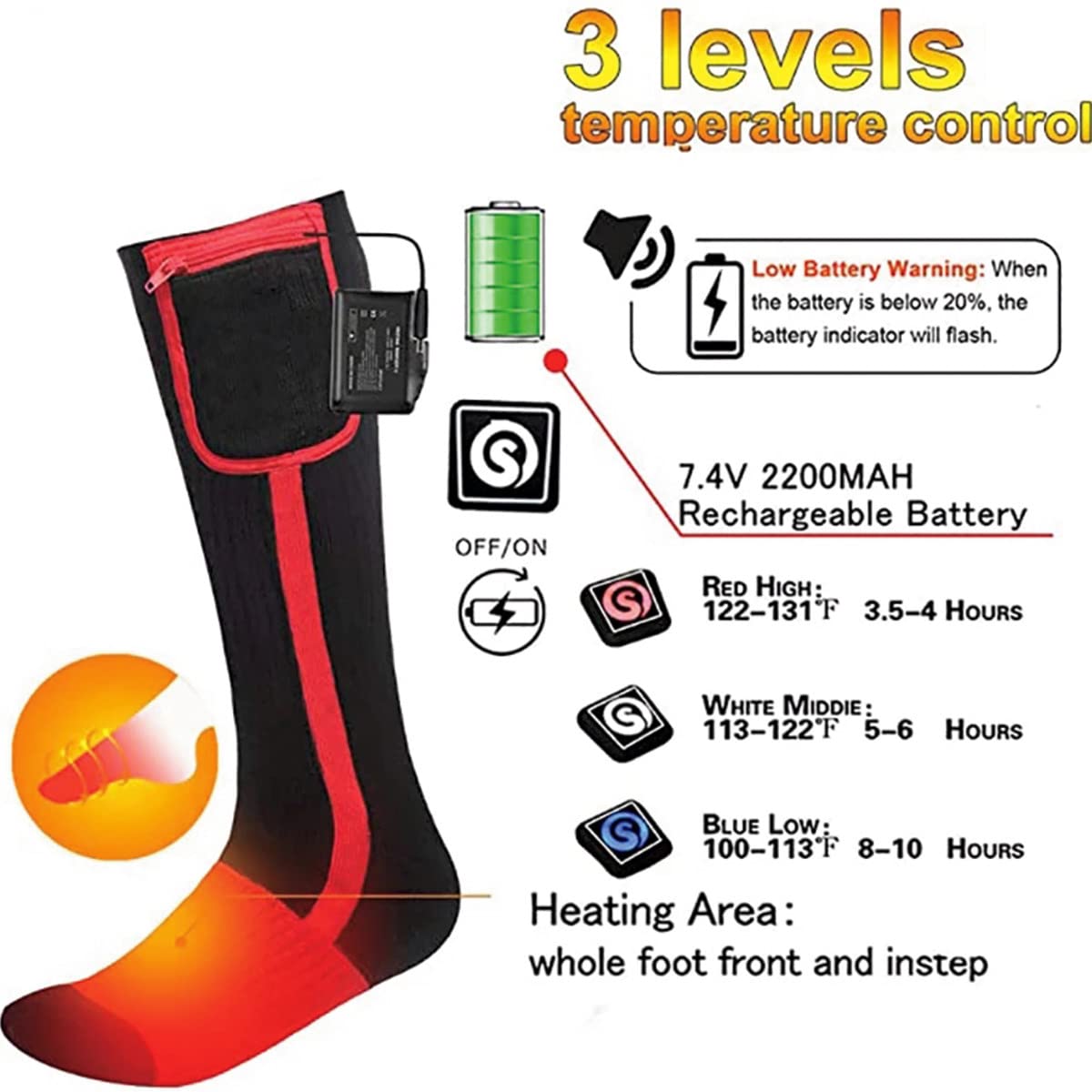 Chaussettes chauffantes, Chaussettes chauffantes électriques Rechargeables pour Hommes Femmes Chauffe-Pieds pour Noël/équitation/Camping/randonnée/pêche/Ski en Hiver Froid Chaussettes Thermiques cha