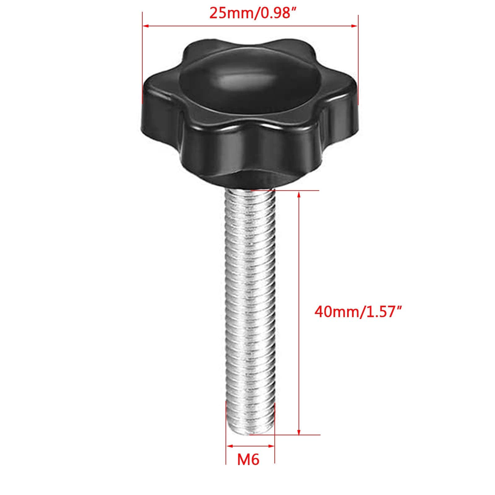 TOP-VIGOR 6Pcs M6 x 40mm Plum Hex Shaped Clamping Screw Knob, 32mm Dia Plastic Head Clamping Knob Handle Male Thread Thumb Screw - Image 2