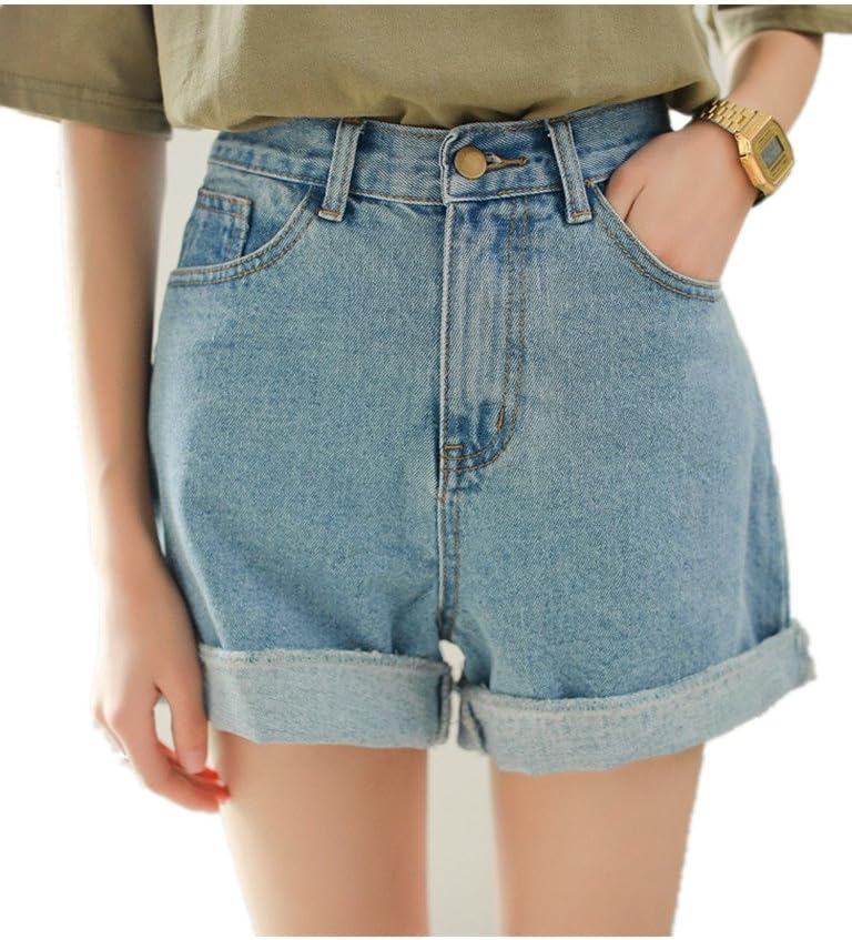 Season Show Girls Denim Shorts Retro High Waisted Jeans Shorts Pant XS Blue