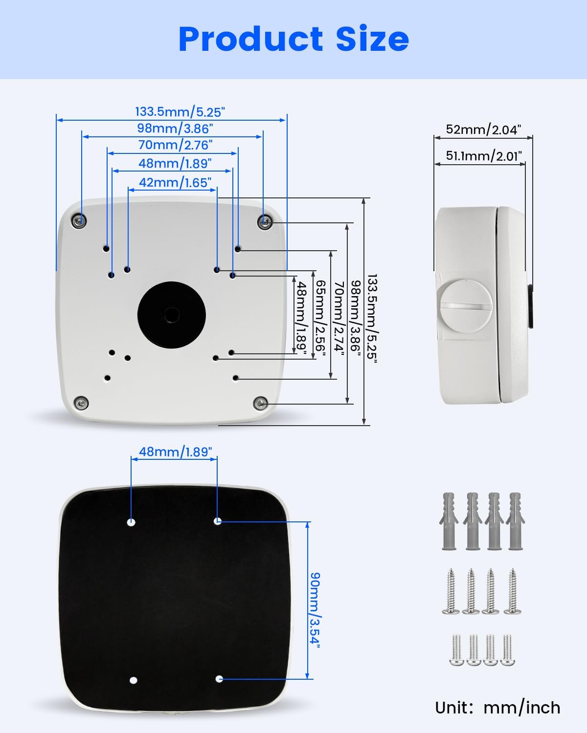 KU-PFA121 Aluminum Junction Box for Dah Bullet Security Cameras, IP66 Waterproof Mounting Bracket for Surveillance Cameras