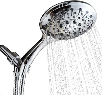 Aquarius Handheld Chrome Shower Head With Hose (Extra Long) Luxury Spa Grade High Pressure Hand Held Shower Wand With 6 Spray Settings - Adjustable Brass Ball Holder & Teflon Tape
