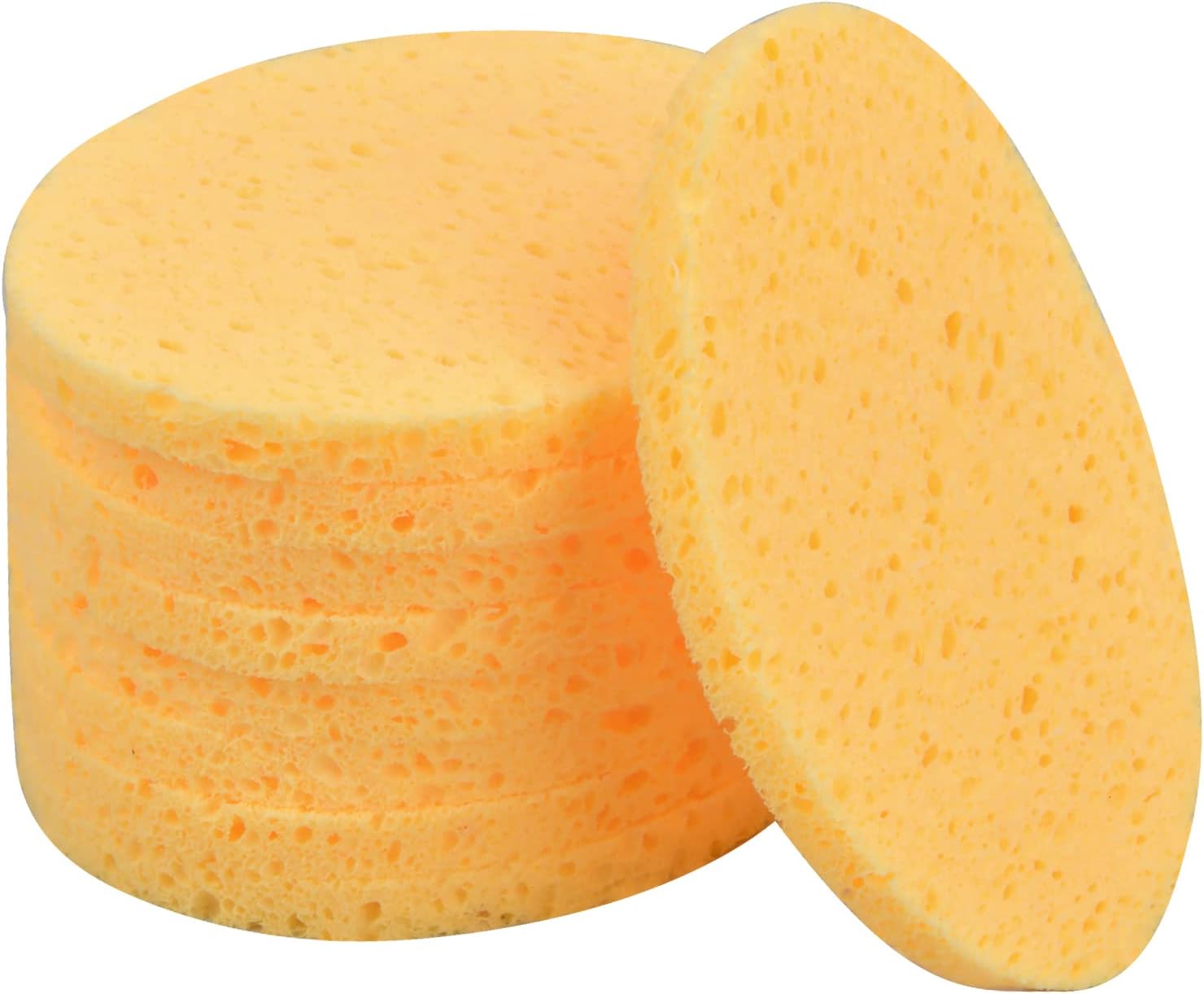 10pcs Facial Cleansing Sponge, 8cm Makeup Sponge Pads Cosmetic Sponges, Facial Sponge for Makeup Remover Face Care (Yellow) (Oval)
