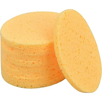 Pack of 10 Facial Cleansing Sponge 8 cm Make-Up Pads Cosmetic Sponges for Make-Up Remover Face Care Yellow Oval