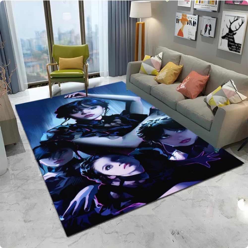Exquisite Horror Tv Wednesday 3D Carpet,Living Room Bedroom Sofa Home Decor Rug,Kids Play Non-Slip Area Rug,Kitchen Floor Mat