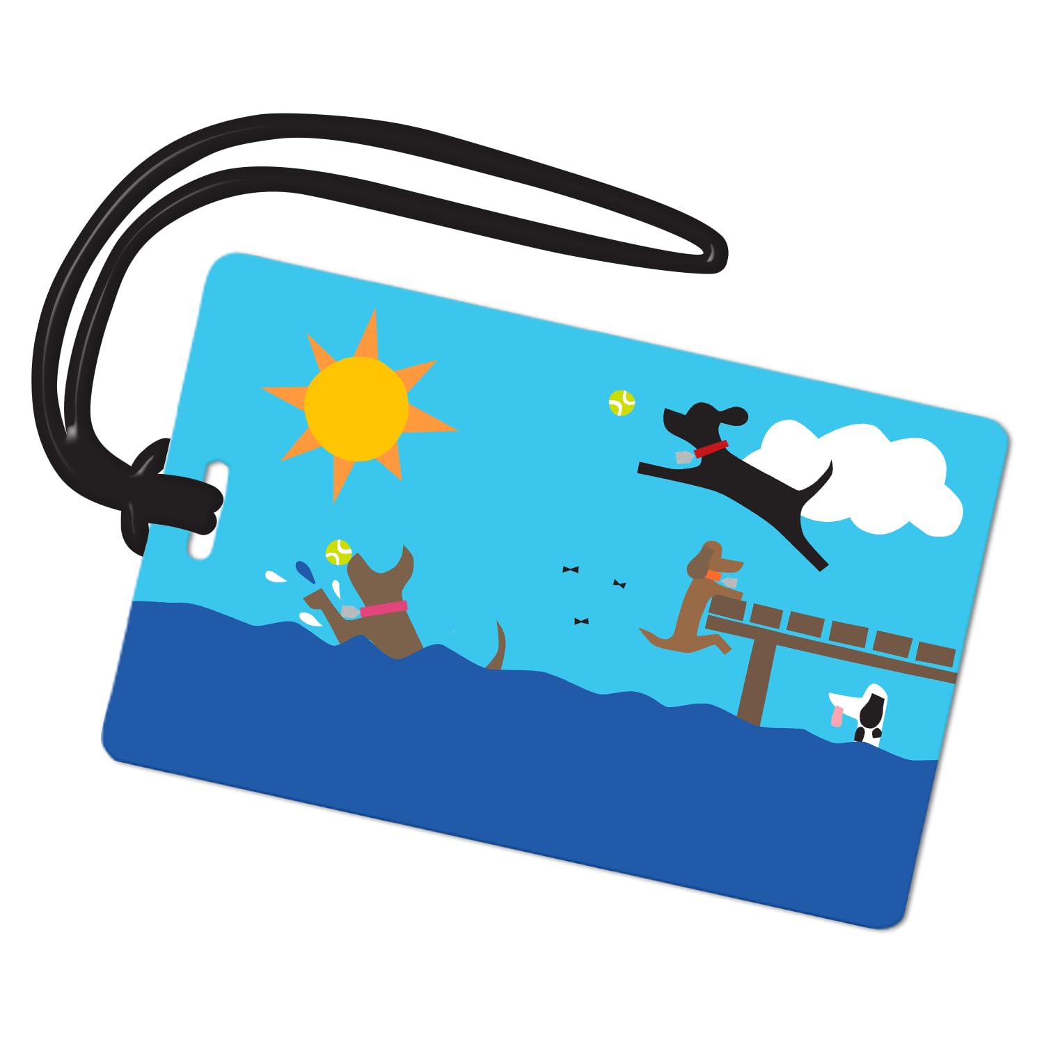 R. Nichols Dogs in Lake Luggage Tag - Sturdy Waterproof Plastic Travel Labels for Baggage, Suitcases, Backpacks, and Diaper Bags, 2.5 Inch x 4 Inch